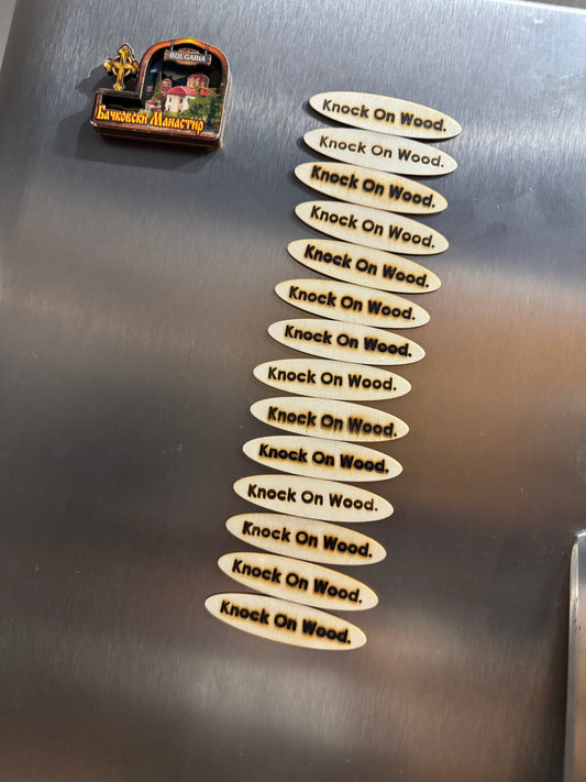 Knock on Wood Fridge Magnet – A Touch of Luck for Your Kitchen
